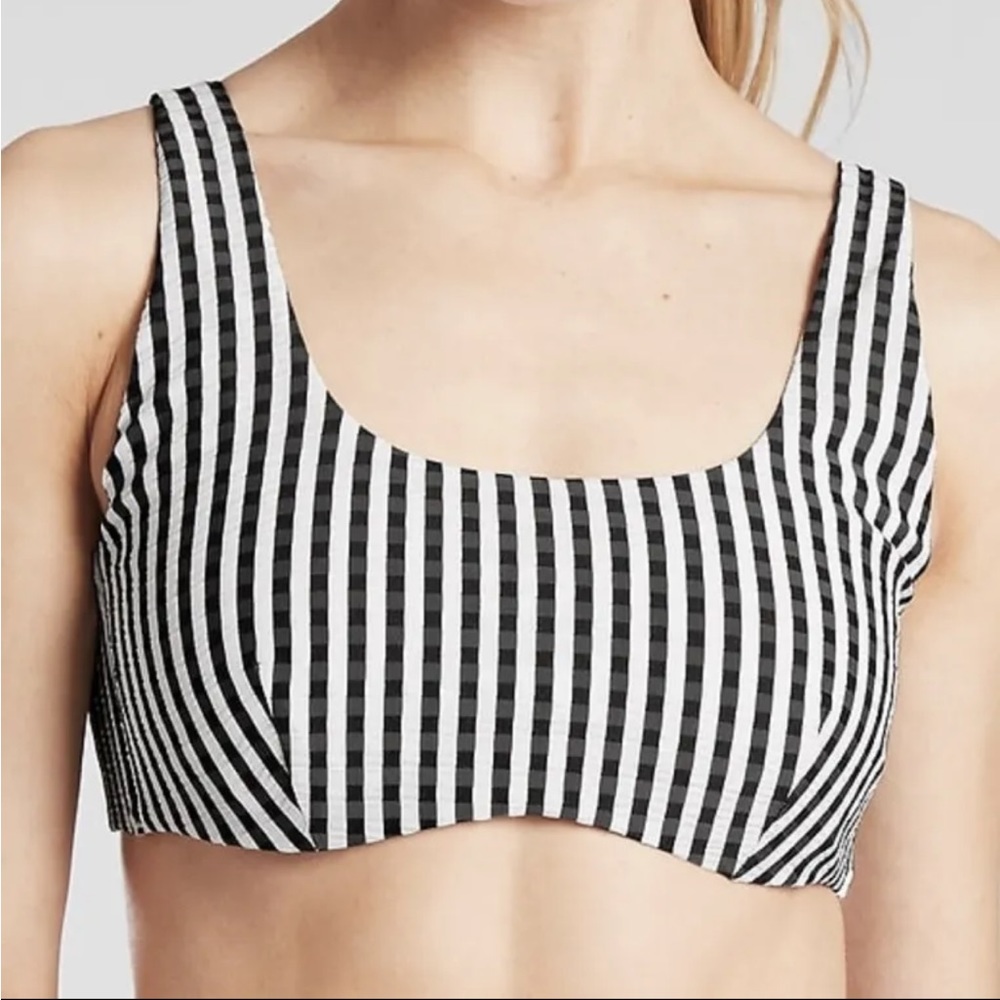 Athleta Underwire Black & White Stripe Seersucker Scoop Bikini Top 32D/DD